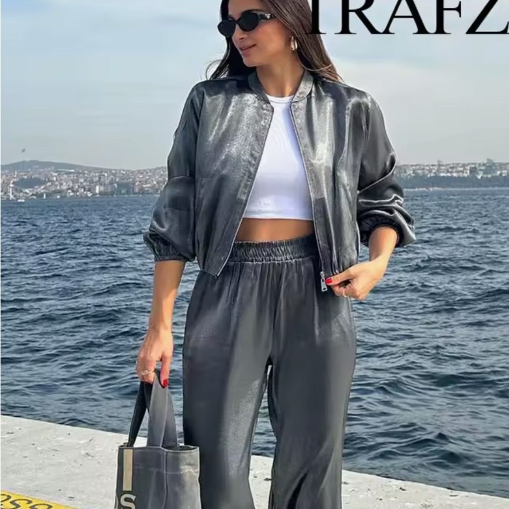Silver Metallic Jacket and Pants Set